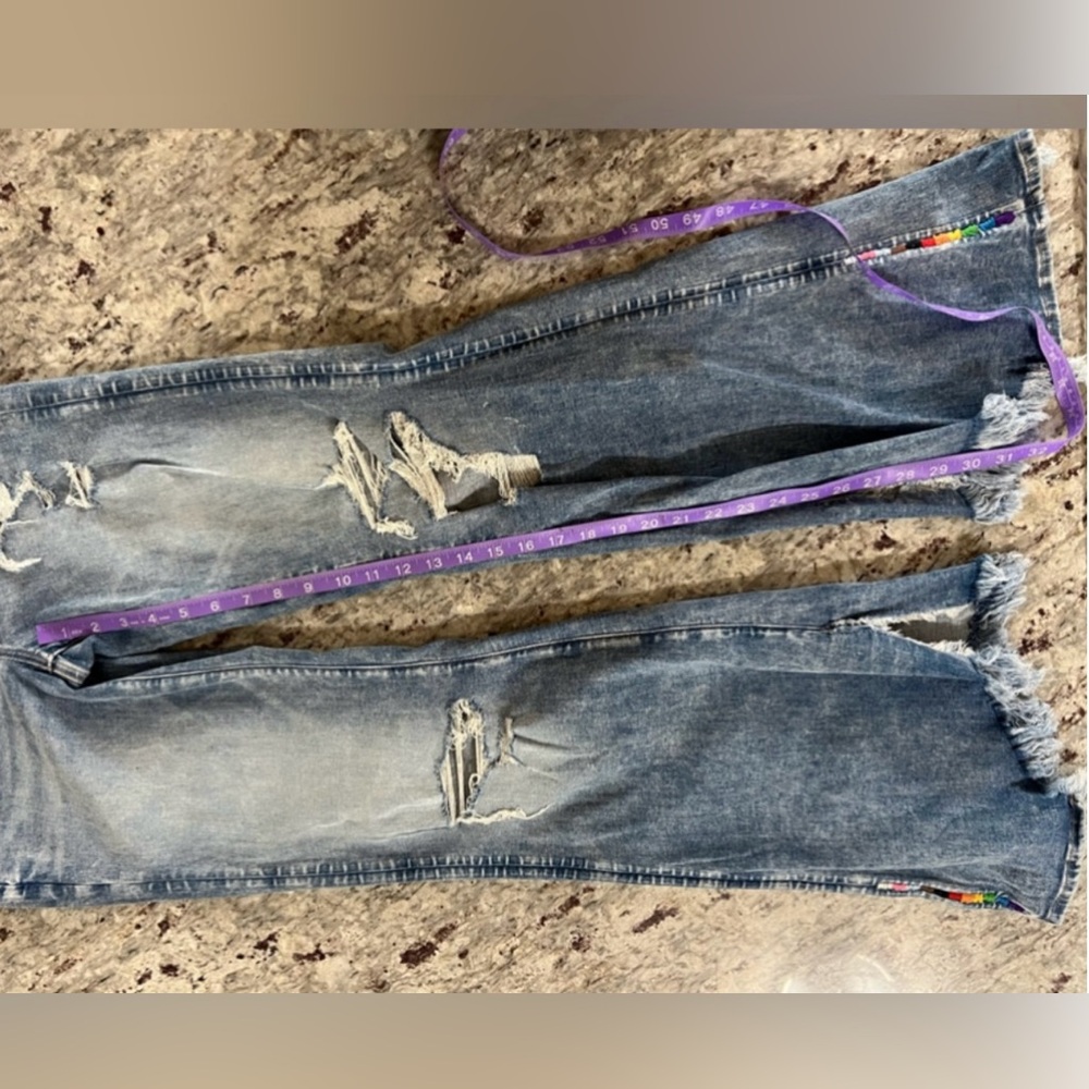 American Eagle high rise super stretch pride festival flare embroidered jeans - Picture 8 of 14